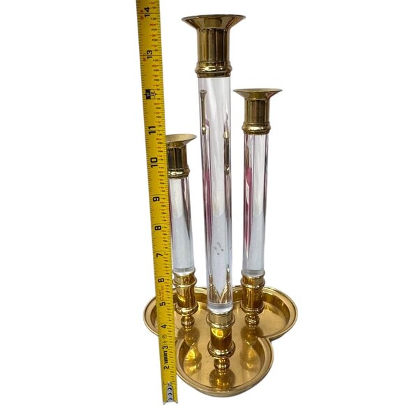 Ethan Allen 2 Vintage Lucite Brass Graduated Candle Holder Pair MCM Modernist - Picture 7 of 8